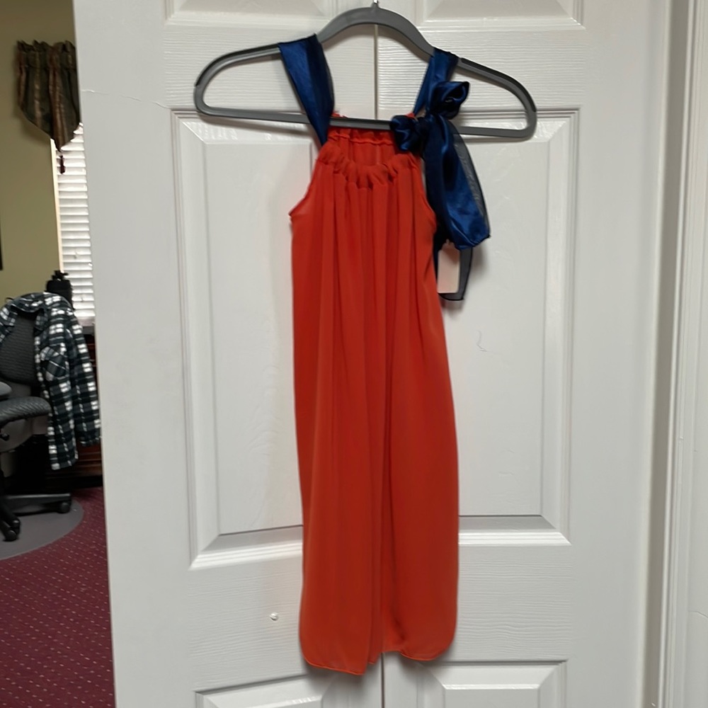 Auburn game day ruffled sundress orange with a blue Bow. New with tags